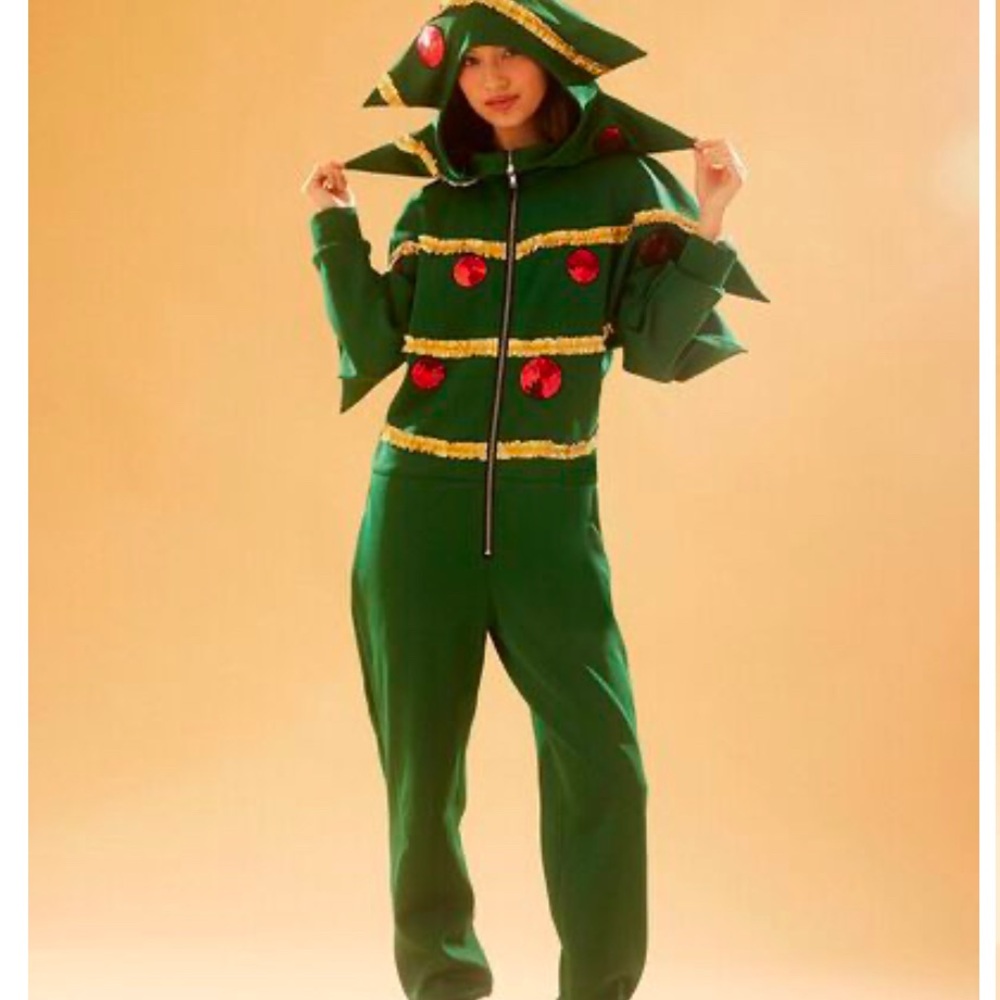 Forever 21 Christmas Tree Jumpsuit with Hood